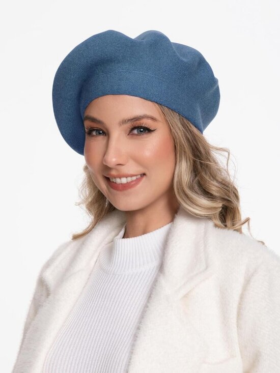 Women\'s French Style Double Layer Winter Autumn Warm, Soft Beanie Hat Denim Blue main image 4